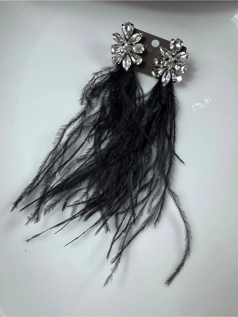 Chico's Crystal Flower Earrings with Black Feathers